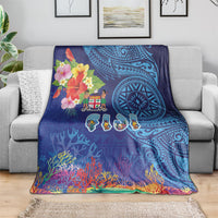 Fiji Day Blanket Coral Reef with Tapa Motifs and Hibiscus Ocean Vibe