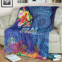 Fiji Day Blanket Coral Reef with Tapa Motifs and Hibiscus Ocean Vibe