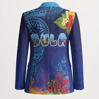 Fiji Day Blazer Coral Reef with Tapa Motifs and Hibiscus Ocean Vibe