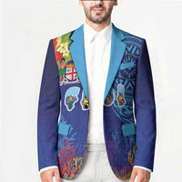 Fiji Day Blazer Coral Reef with Tapa Motifs and Hibiscus Ocean Vibe