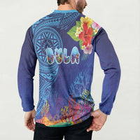 Fiji Day Button Sweatshirt Coral Reef with Tapa Motifs and Hibiscus Ocean Vibe