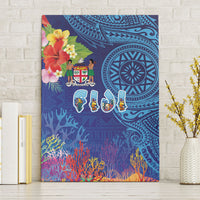 Fiji Day Canvas Wall Art Coral Reef with Tapa Motifs and Hibiscus Ocean Vibe