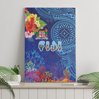Fiji Day Canvas Wall Art Coral Reef with Tapa Motifs and Hibiscus Ocean Vibe