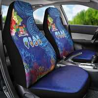 Fiji Day Car Seat Cover Coral Reef with Tapa Motifs and Hibiscus Ocean Vibe