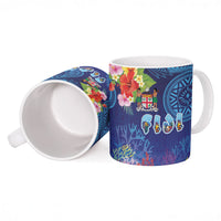 Fiji Day Ceramic Mug Coral Reef with Tapa Motifs and Hibiscus Ocean Vibe