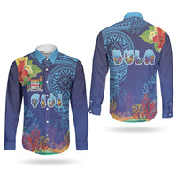 Fiji Day Couples Matching Short Sleeve Bodycon Dress and Long Sleeve Button Shirt Coral Reef with Tapa Motifs and Hibiscus Ocean Vibe