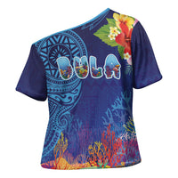Fiji Day Cross Shoulder Shirt Coral Reef with Tapa Motifs and Hibiscus Ocean Vibe