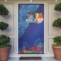 Fiji Day Door Cover Coral Reef with Tapa Motifs and Hibiscus Ocean Vibe