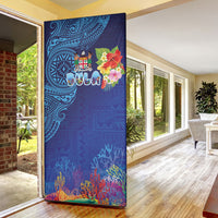 Fiji Day Door Cover Coral Reef with Tapa Motifs and Hibiscus Ocean Vibe