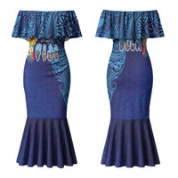 Fiji Day Family Matching Mermaid Dress and Hawaiian Shirt Coral Reef with Tapa Motifs and Hibiscus Ocean Vibe