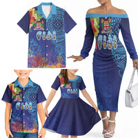 Fiji Day Family Matching Off The Shoulder Long Sleeve Dress and Hawaiian Shirt Coral Reef with Tapa Motifs and Hibiscus Ocean Vibe