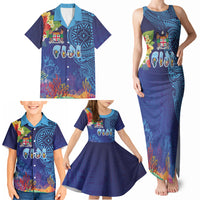 Fiji Day Family Matching Tank Maxi Dress and Hawaiian Shirt Coral Reef with Tapa Motifs and Hibiscus Ocean Vibe