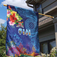 Fiji Day Garden Flag Coral Reef with Tapa Motifs and Hibiscus Ocean Vibe