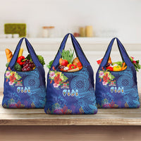 Fiji Day Grocery Bag Coral Reef with Tapa Motifs and Hibiscus Ocean Vibe