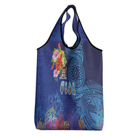 Fiji Day Grocery Bag Coral Reef with Tapa Motifs and Hibiscus Ocean Vibe
