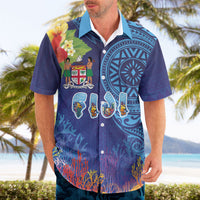 Fiji Day Hawaiian Shirt Coral Reef with Tapa Motifs and Hibiscus Ocean Vibe