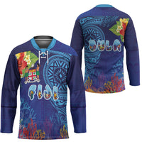 Fiji Day Hockey Jersey Coral Reef with Tapa Motifs and Hibiscus Ocean Vibe