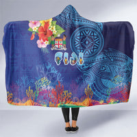 Fiji Day Hooded Blanket Coral Reef with Tapa Motifs and Hibiscus Ocean Vibe
