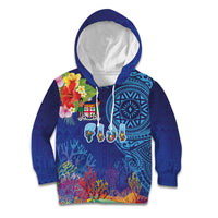 Fiji Day Kid Hoodie Coral Reef with Tapa Motifs and Hibiscus Ocean Vibe
