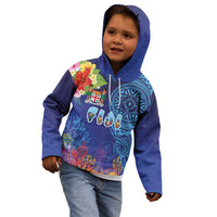 Fiji Day Kid Hoodie Coral Reef with Tapa Motifs and Hibiscus Ocean Vibe