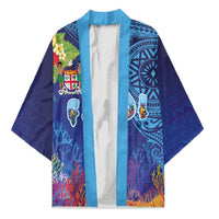 Fiji Day Kimono Coral Reef with Tapa Motifs and Hibiscus Ocean Vibe