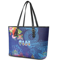 Fiji Day Leather Tote Bag Coral Reef with Tapa Motifs and Hibiscus Ocean Vibe