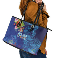 Fiji Day Leather Tote Bag Coral Reef with Tapa Motifs and Hibiscus Ocean Vibe
