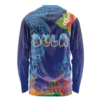 Fiji Day Long Sleeve Shirt Coral Reef with Tapa Motifs and Hibiscus Ocean Vibe