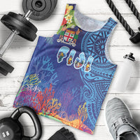 Fiji Day Men Tank Top Coral Reef with Tapa Motifs and Hibiscus Ocean Vibe