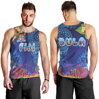 Fiji Day Men Tank Top Coral Reef with Tapa Motifs and Hibiscus Ocean Vibe