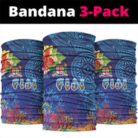 Fiji Day Neck Gaiter Coral Reef with Tapa Motifs and Hibiscus Ocean Vibe