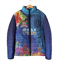 Fiji Day Padded Jacket Coral Reef with Tapa Motifs and Hibiscus Ocean Vibe