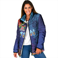 Fiji Day Padded Jacket Coral Reef with Tapa Motifs and Hibiscus Ocean Vibe