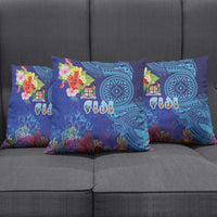 Fiji Day Pillow Cover Coral Reef with Tapa Motifs and Hibiscus Ocean Vibe