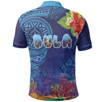 Fiji Day Polo Shirt Coral Reef with Tapa Motifs and Hibiscus Ocean Vibe