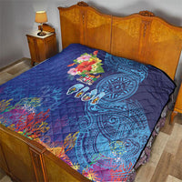 Fiji Day Quilt Coral Reef with Tapa Motifs and Hibiscus Ocean Vibe
