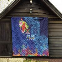Fiji Day Quilt Coral Reef with Tapa Motifs and Hibiscus Ocean Vibe