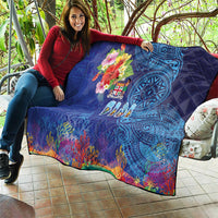 Fiji Day Quilt Coral Reef with Tapa Motifs and Hibiscus Ocean Vibe