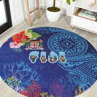 Fiji Day Round Carpet Coral Reef with Tapa Motifs and Hibiscus Ocean Vibe