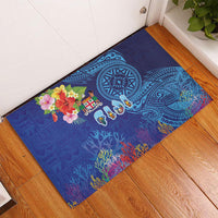 Fiji Day Rubber Doormat Coral Reef with Tapa Motifs and Hibiscus Ocean Vibe
