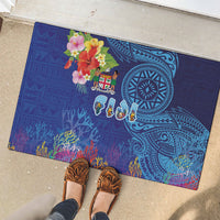 Fiji Day Rubber Doormat Coral Reef with Tapa Motifs and Hibiscus Ocean Vibe