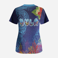 Fiji Day Scrub Top Coral Reef with Tapa Motifs and Hibiscus Ocean Vibe