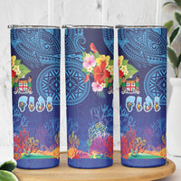 Fiji Day Skinny Tumbler Coral Reef with Tapa Motifs and Hibiscus Ocean Vibe