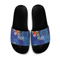 Fiji Day Slide Sandals Coral Reef with Tapa Motifs and Hibiscus Ocean Vibe