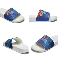 Fiji Day Slide Sandals Coral Reef with Tapa Motifs and Hibiscus Ocean Vibe