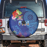 Fiji Day Spare Tire Cover Coral Reef with Tapa Motifs and Hibiscus Ocean Vibe