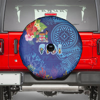 Fiji Day Spare Tire Cover Coral Reef with Tapa Motifs and Hibiscus Ocean Vibe