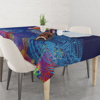 Fiji Day Tablecloth Coral Reef with Tapa Motifs and Hibiscus Ocean Vibe