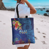 Fiji Day Tote Bag Coral Reef with Tapa Motifs and Hibiscus Ocean Vibe