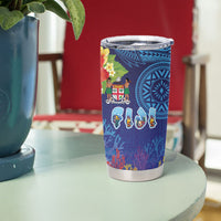 Fiji Day Tumbler Cup Coral Reef with Tapa Motifs and Hibiscus Ocean Vibe
